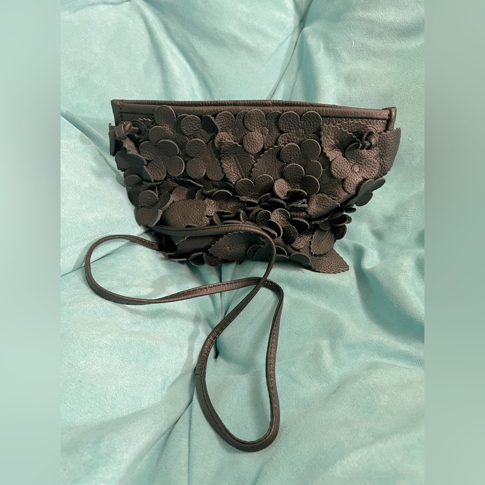 T Tahari 3D Greta Leather Flowers Crossbody Handbag